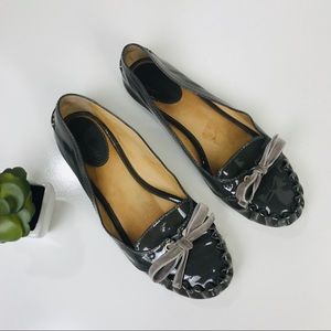 Kate Spade Patent Bow tie Loafer Flats Taupe Beige